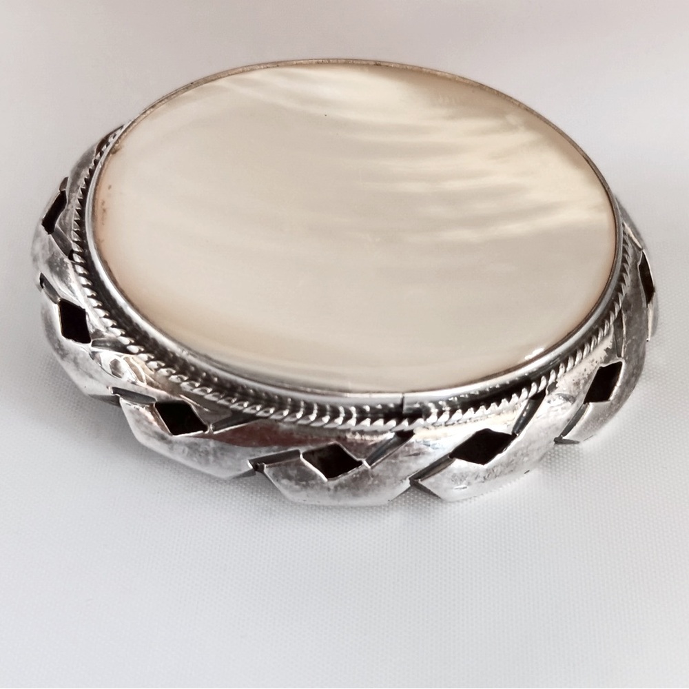 Large Oval Abalone and 925 Silver Cut Out Brooch/ Pendant